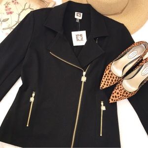 NWT Anne Klein Moto Flare Blazer Black
